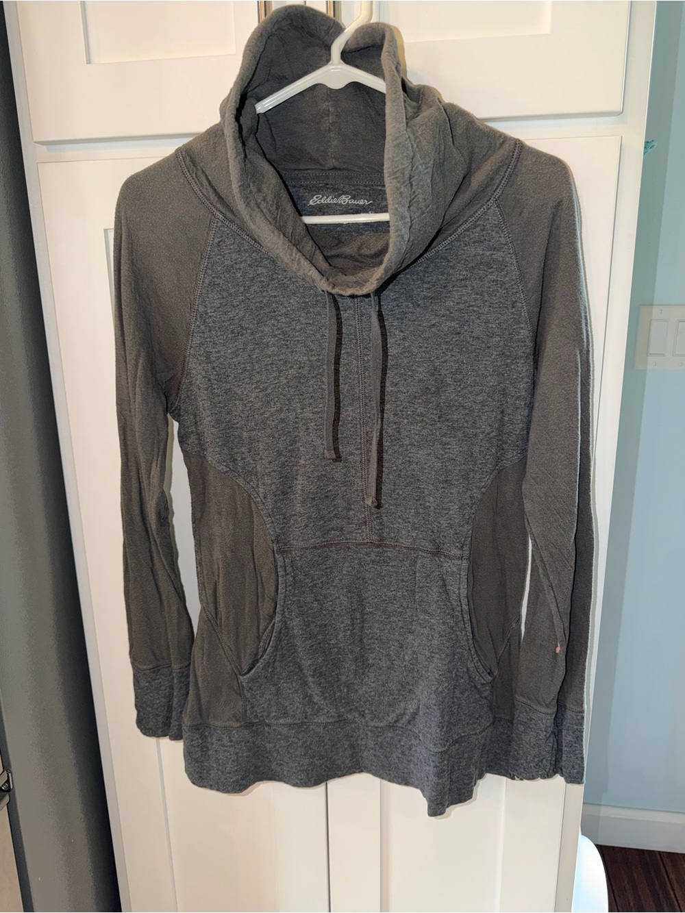 Eddie Bauer Charcoal Gray Cowl Neck Pullover with Drawstring